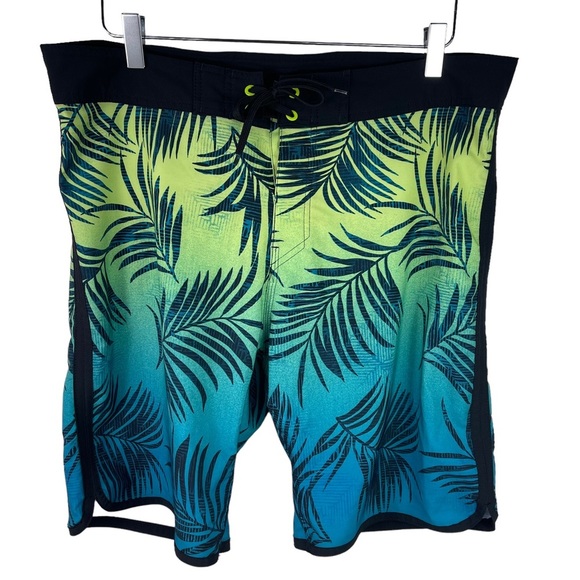 Burnside Men's Board Shorts Surf Swim Cyan Blue Casual Tropical Print Size 33 - Picture 12 of 13